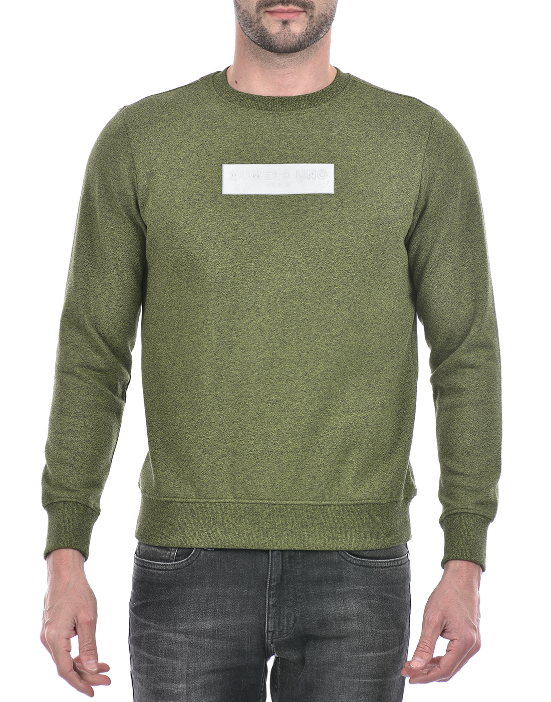 Numero Uno Men Applique Green Sweat Shirt